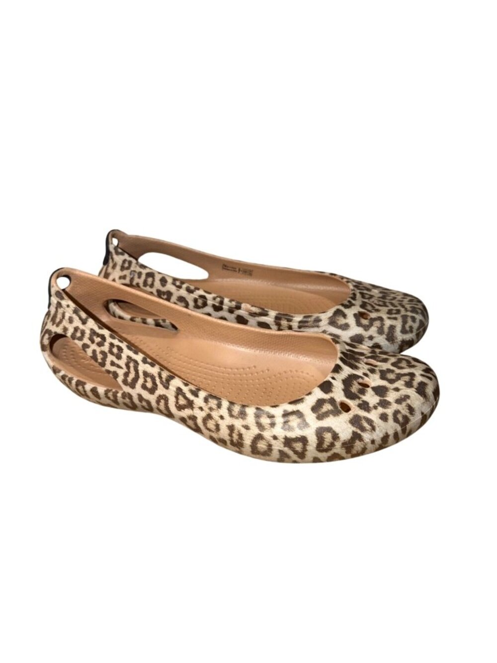 Crocs Womens 8 Kadee Leopard Flat Beige Lightweight Comfort Water Resistant Shoe